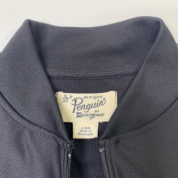 Original Penguin Jacket Mens L Large Black Full Zip Activewear Track Bomber - Picture 3 of 11